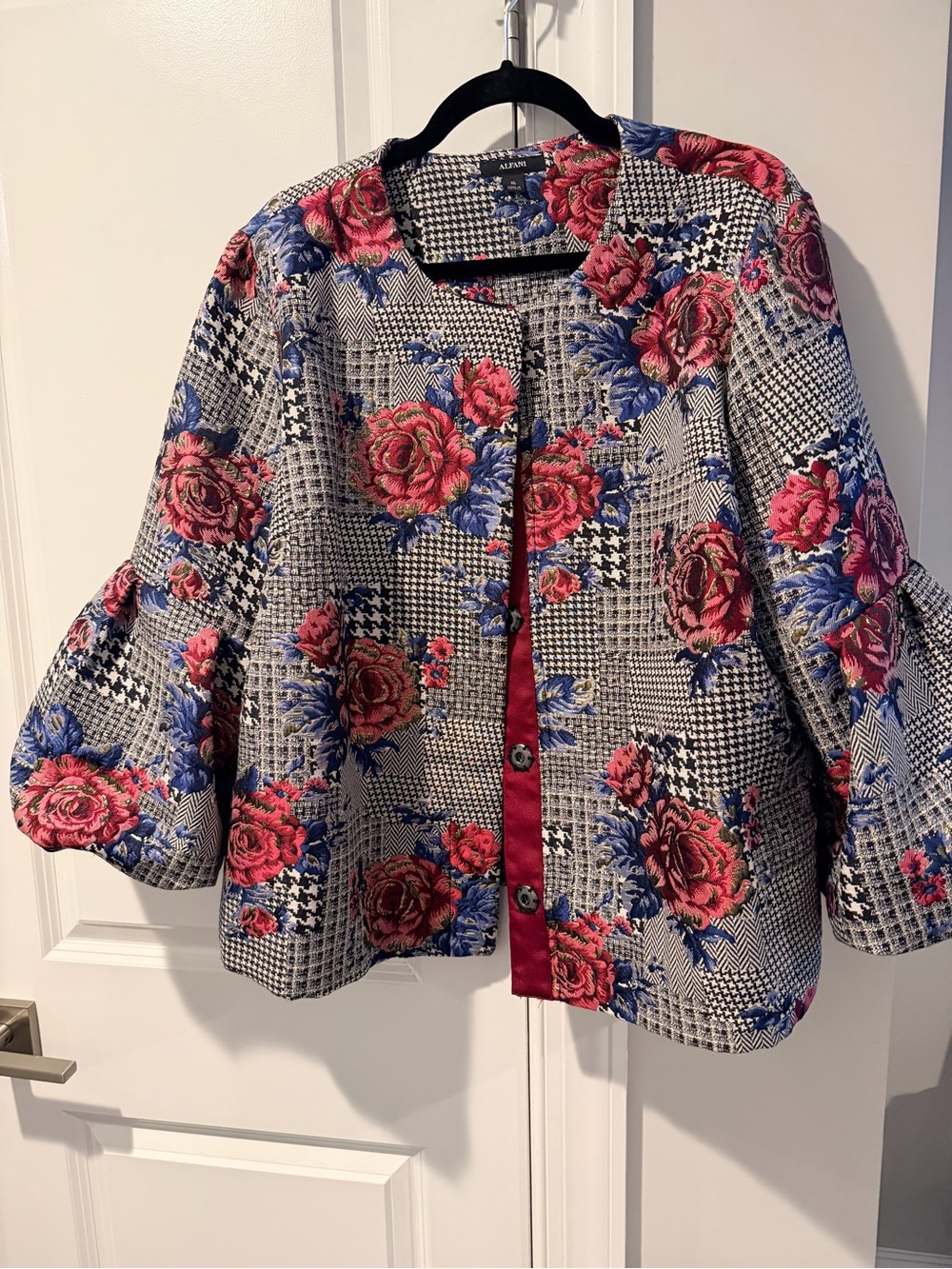 Alfani Floral Houndstooth Jacket in Pink, Blue & Black
